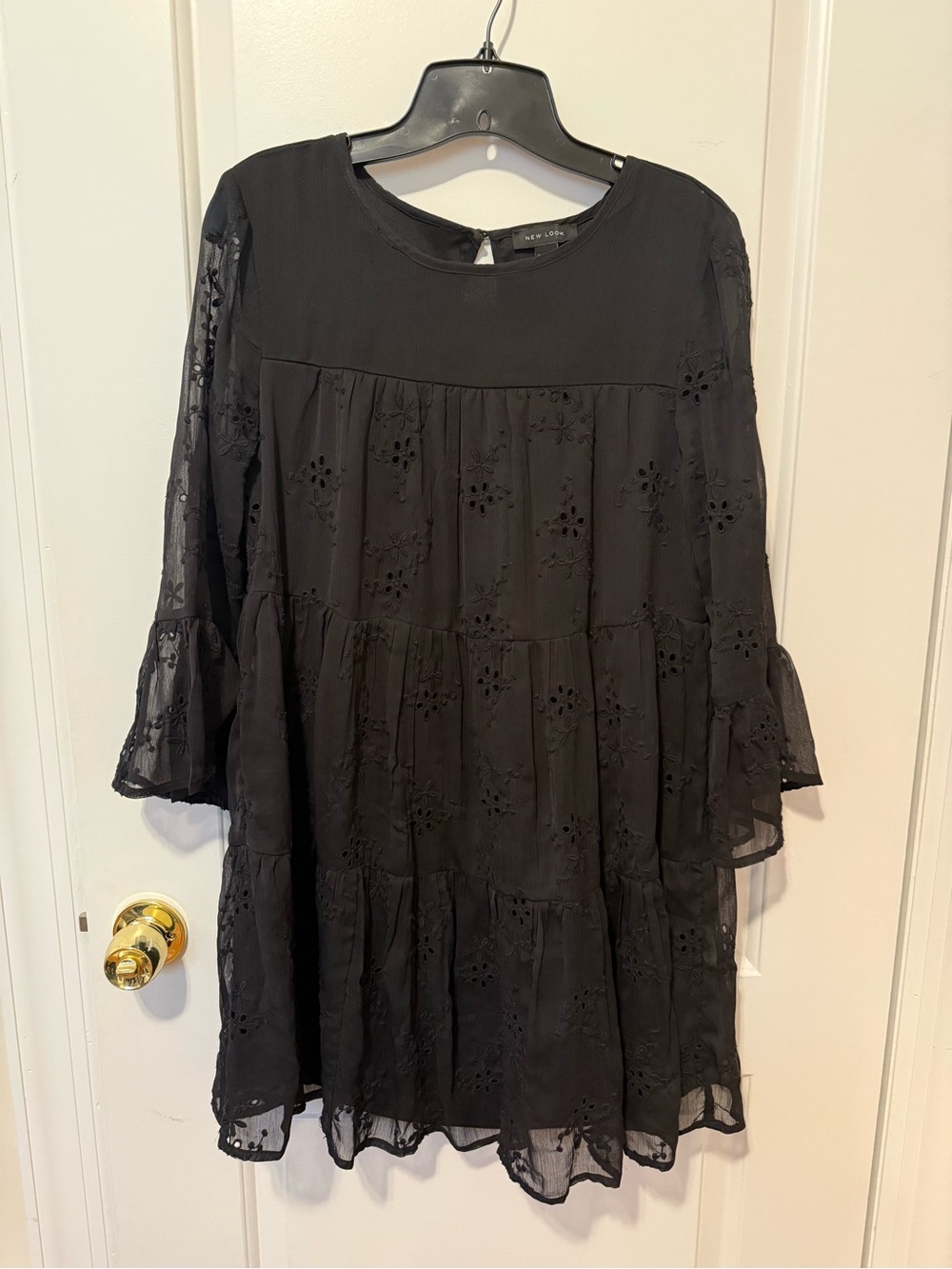ASOS Black Long Sleeve Eyelet Tiered Dress